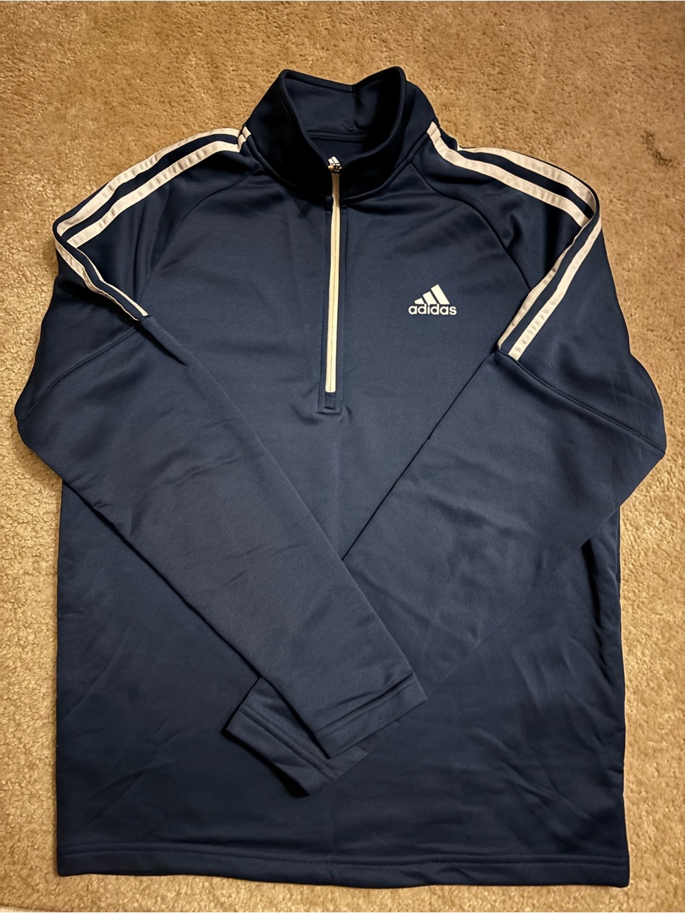 adidas Golf Navy Half-Zip Pullover with White Stripes